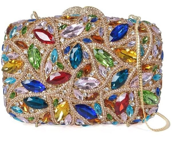 MOSSMON Crystal Evening Clutch Bag Sparkling Bride Wedding Party Purse for Women, Multicolor, Medium